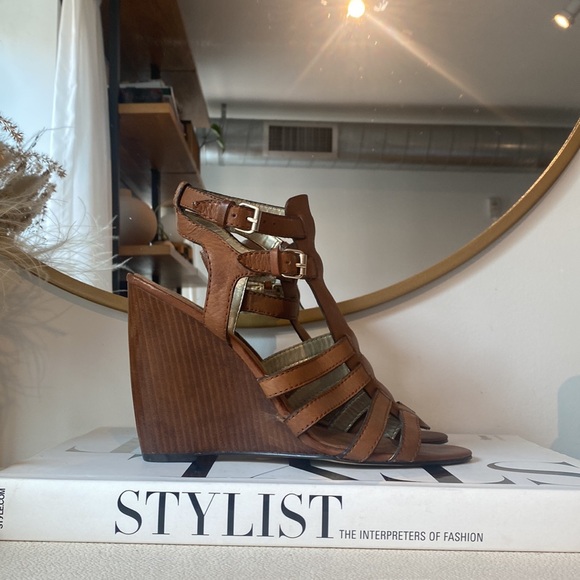 Nine West Gladiator Heech Double Ankle Strap Wedge Heels in Tan - Picture 3 of 16